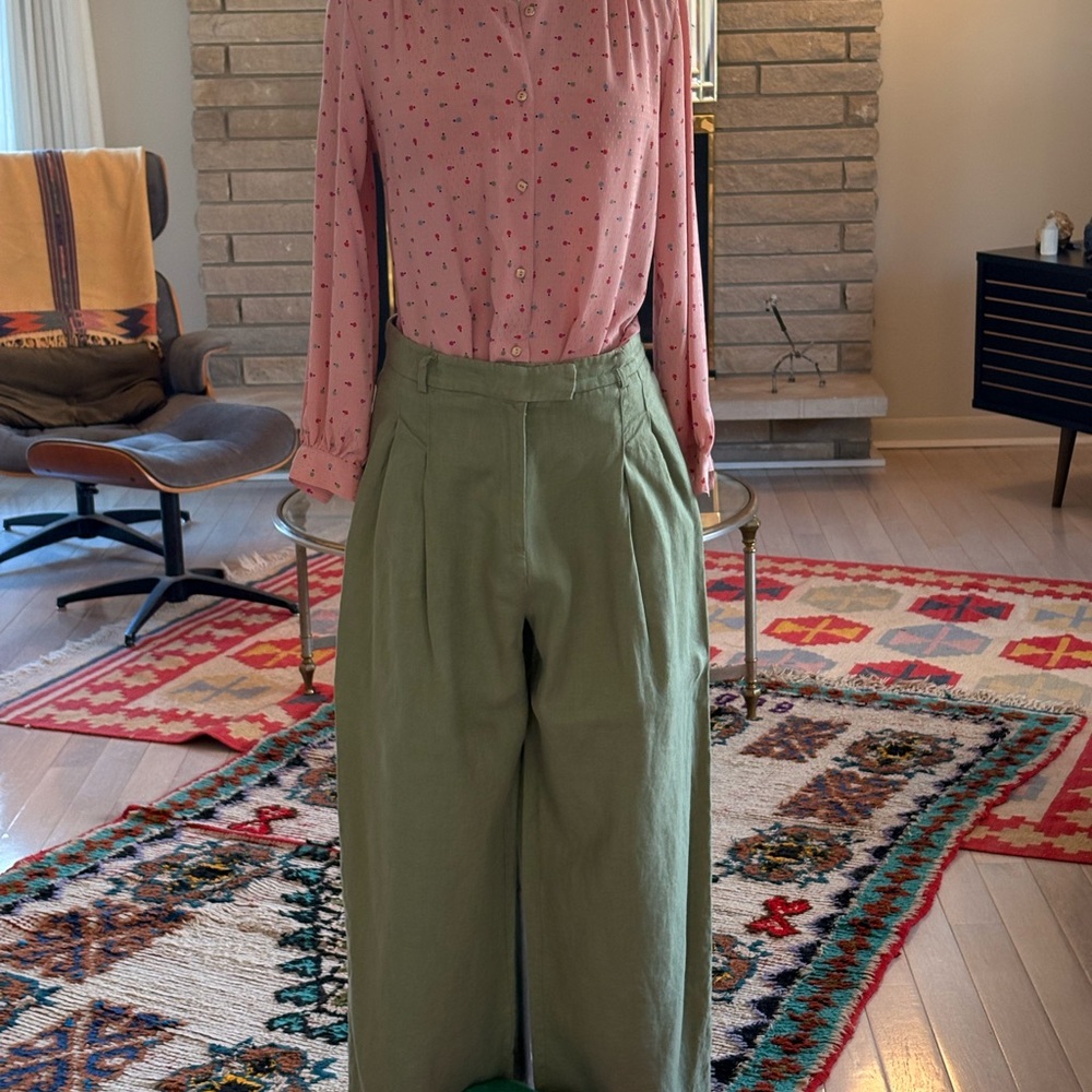 Free People Spring Green Linen Wide-Leg Pants
